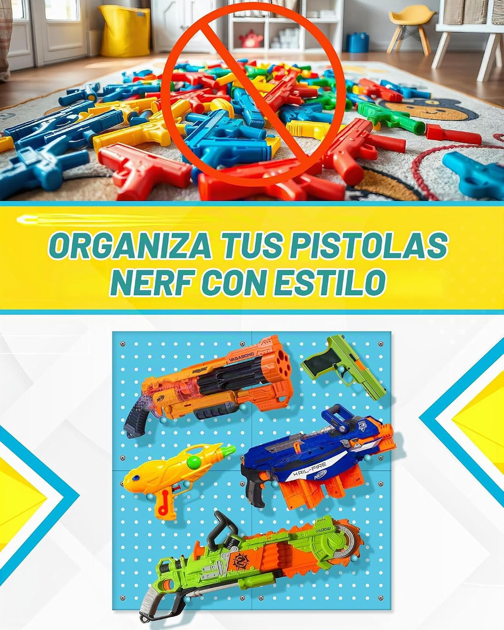 Tablero de madera para el organizador de almacenamiento de pistolas Nerf 13