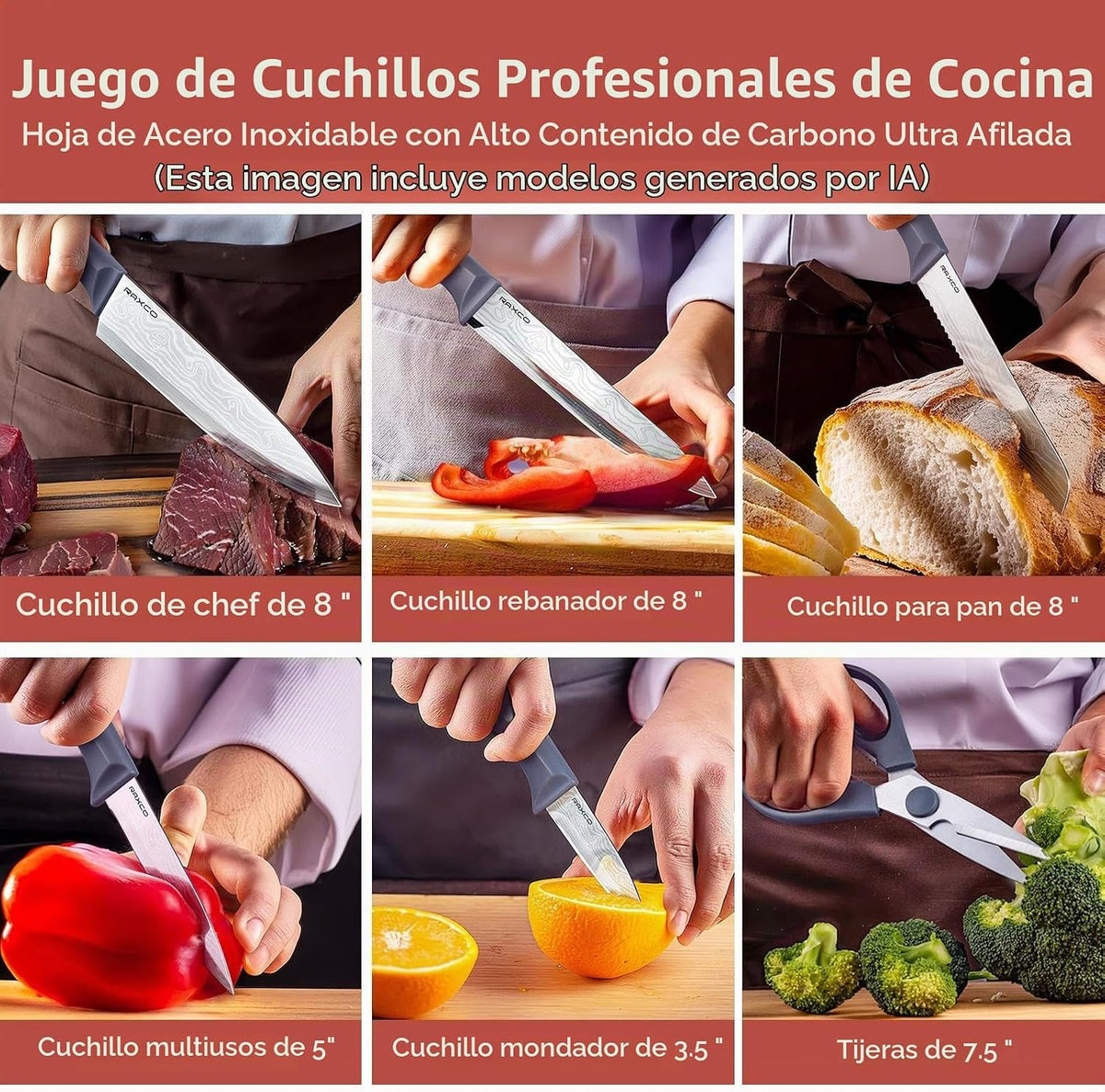 Juego de cuchillos de cocina, juego de cuchillos de acero inoxidable