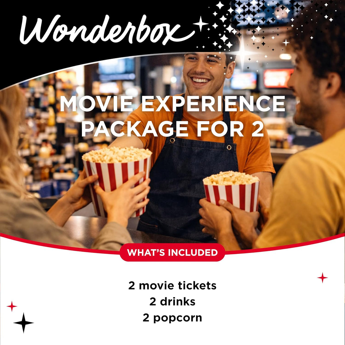 Experiencia de Noche de Cine WONDERBOX AMC para 2, Caja de Regalo con 2 Entradas de Cine, Bebidas y Palomitas, Válido en 550 Ubicaciones