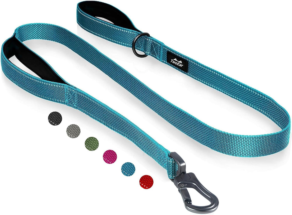 Correa para perros de 6 pies y 1 pulgada, resistente, color azul, con 2 asas acolchadas, asa de tráfico para control extra, cómoda asa doble suave, gancho de bloqueo automático, correa