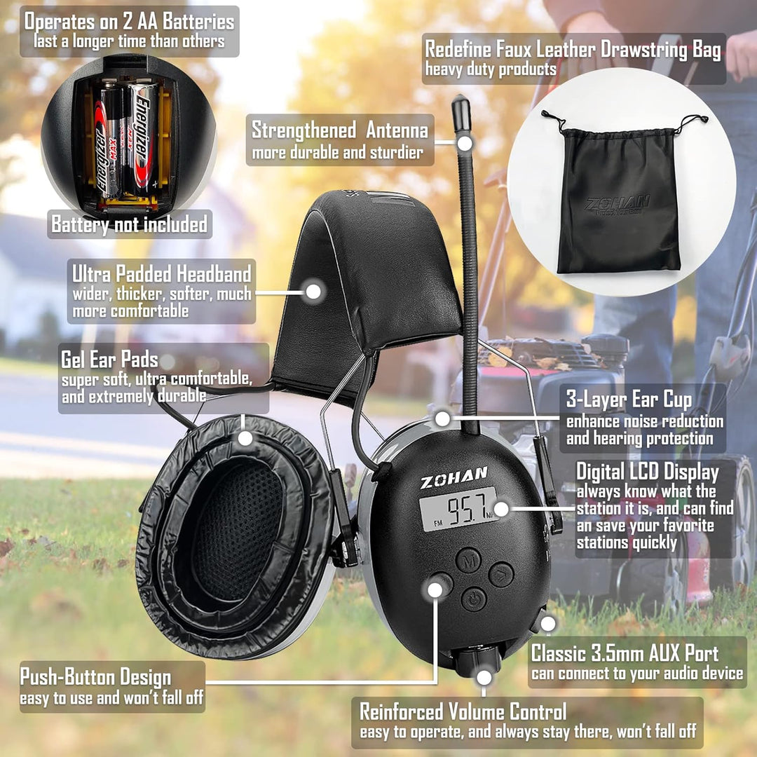 ZOHAN AM\/FM Radio Headphone with Digital Display,Ear Protection No...