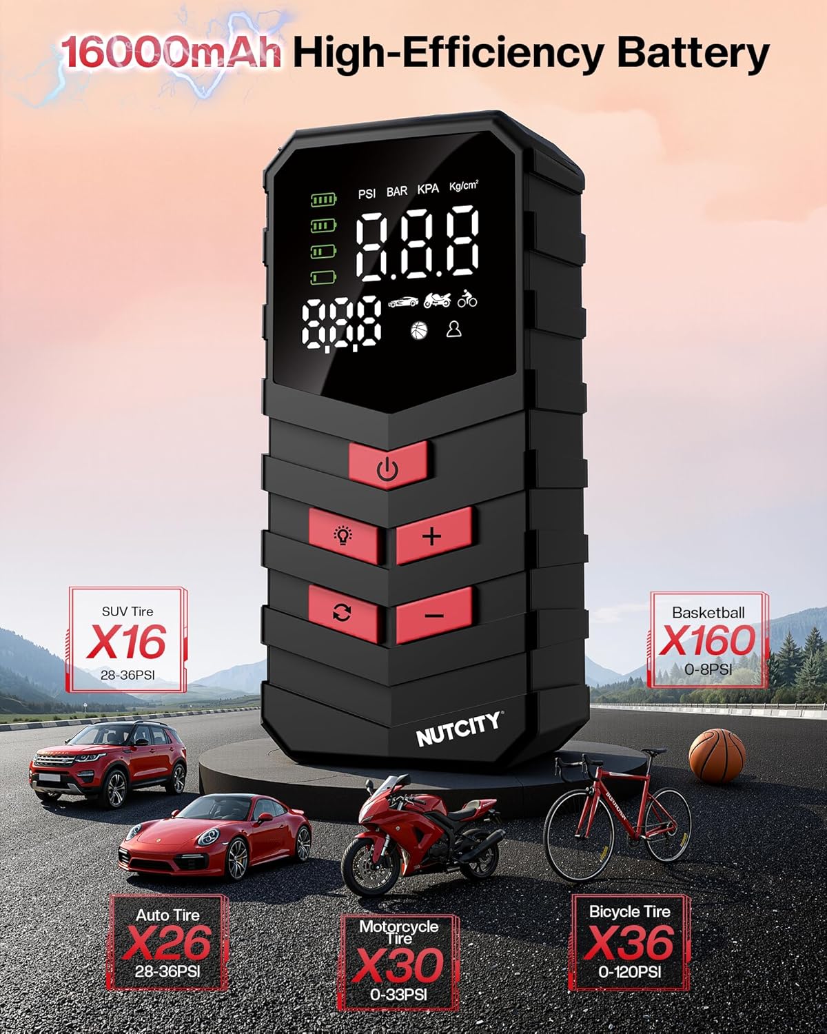 NUTCITY Compresor de aire portátil para neumáticos de automóvil, 16...