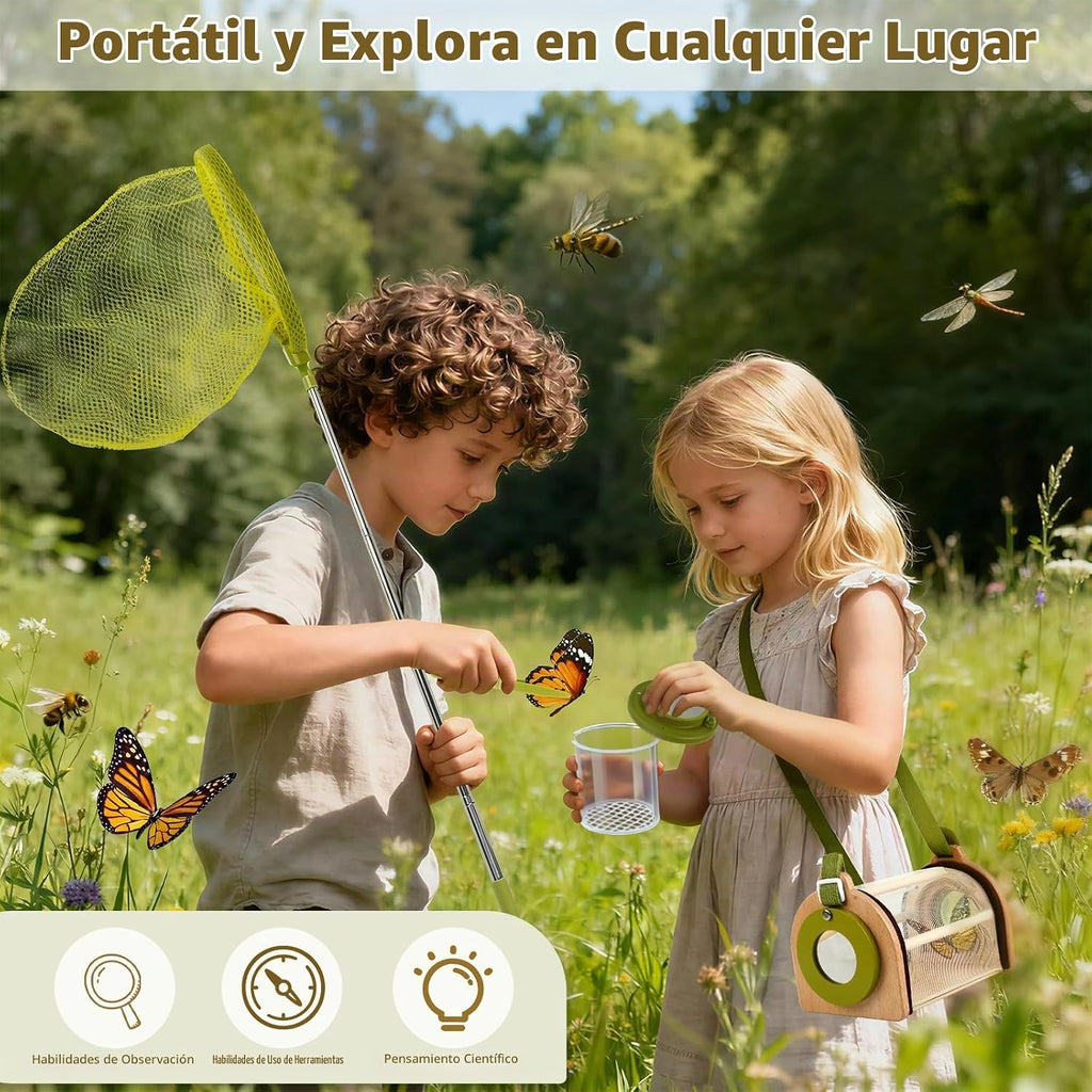 Kit de atrapador de insectos de madera para niños, juego de captura de insectos y explorador de insectos