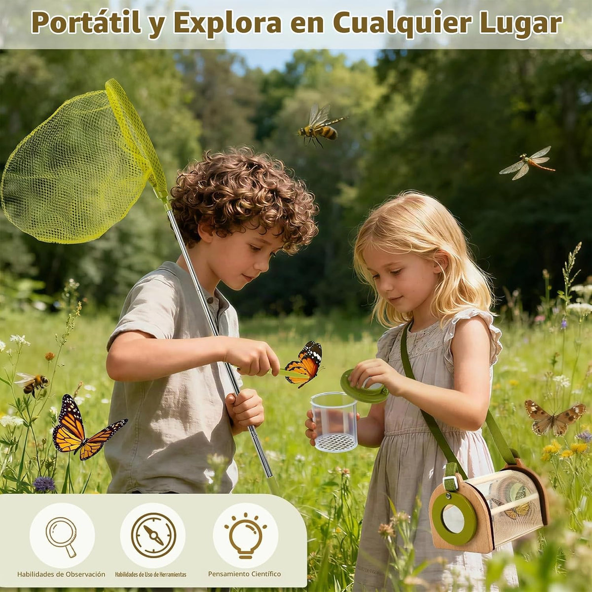 Kit de atrapador de insectos de madera para niños, juego de captura de insectos y explorador de insectos
