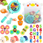 LZZAPJ Juguetes de baño para bebés de 1 a 3 años, juguete de bañera para niños con 36 letras y números de espuma para el baño, juegos de pesca con red de pescar, juguete de piscina con bolsa de