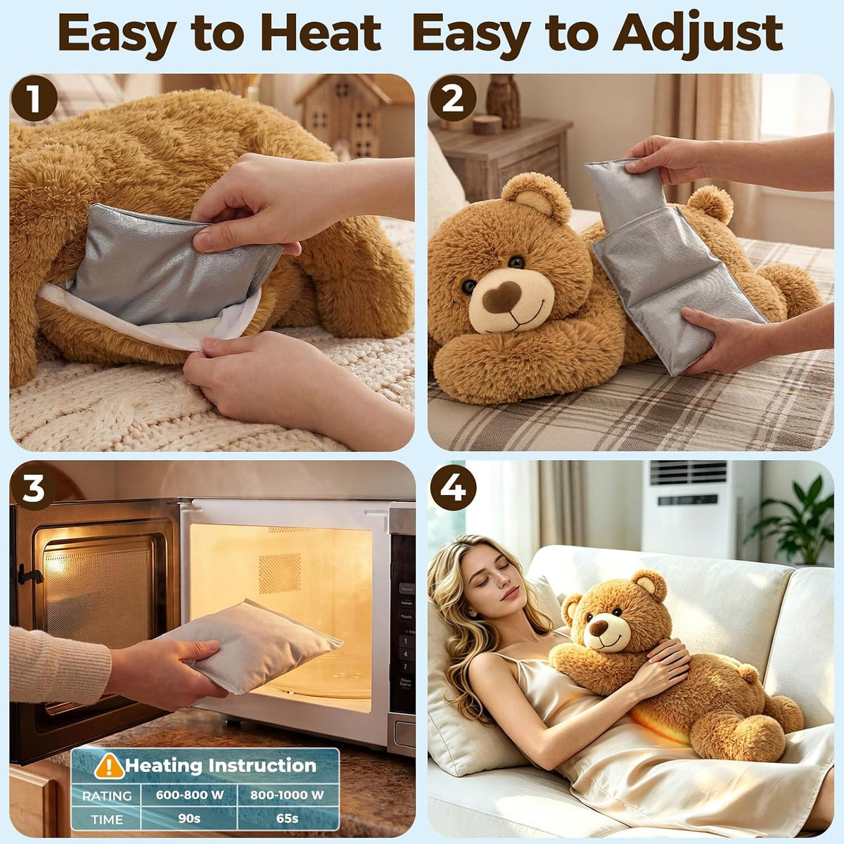 Mewaii Peluche de oso de peluche con peso, calentable, refrigerable, 2-5