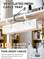 Bandeja de organización de cables para debajo del escritorio, sin taladro, bridas incluidas, material de lona ecológico, diseño de malla para disipación de calor, organizador de cables/almacenamiento