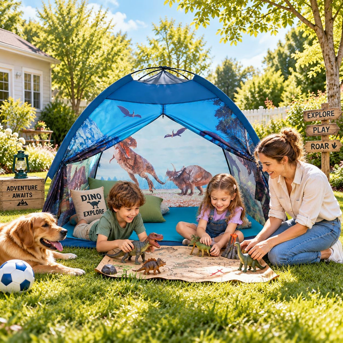 Mnagant Tienda de Campaña de Juego de Dinosaurios para Niños-61"x61"x45" Tienda Realista de Dinosaurios para Niños Interior y Exterior, Casa de Juegos Emergente para Niños, Niños y Niñas de 3-12 Años