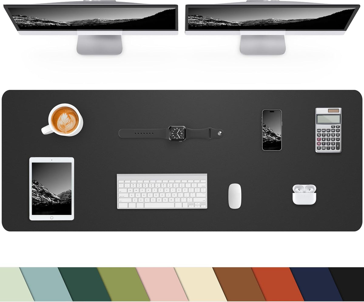 Alfombrilla para el escritorio grande de cuero de piel sintética, antideslizante e impermeable, protector para escritorio y laptop, ideal para la oficina y el hogar, 55 x 24 pulgadas, color negro