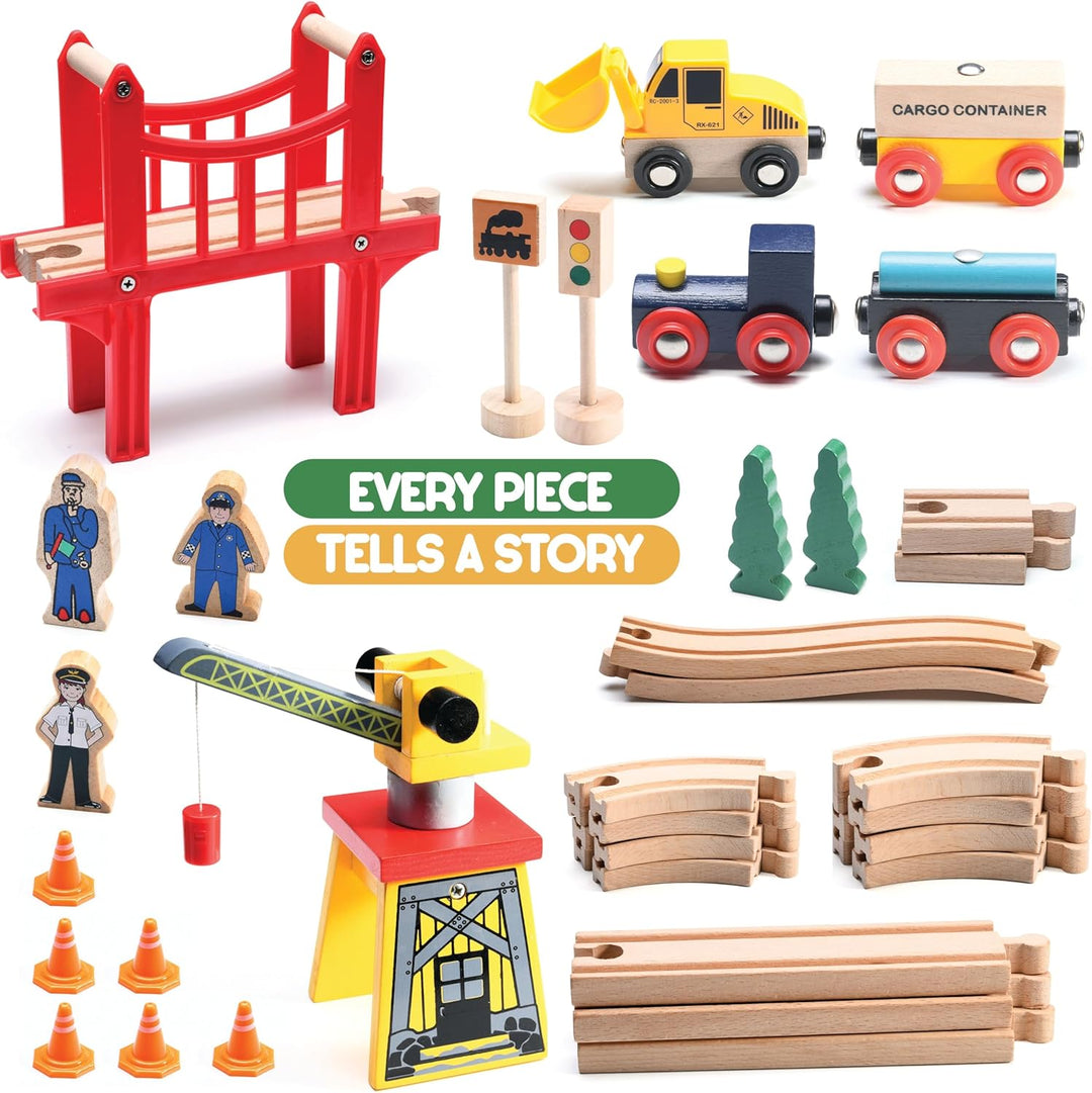Play22 Juego de tren de madera para niños pequeños 38