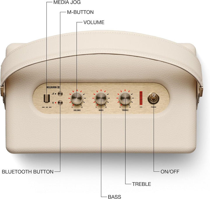 Marshall Kilburn III - Altavoz Bluetooth portátil, color crema