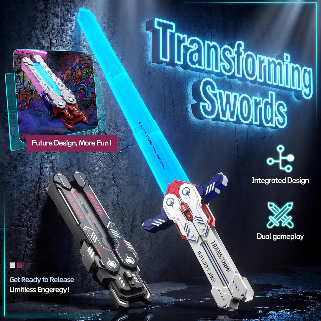 Paquete de 2 espadas iluminadas transformadoras para niños, juguetes