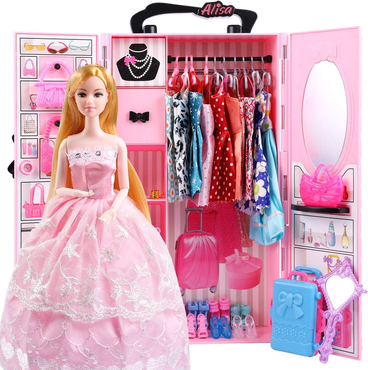 UCanaan Conjunto de muñeca y armario para niña con ropa y accesorio...