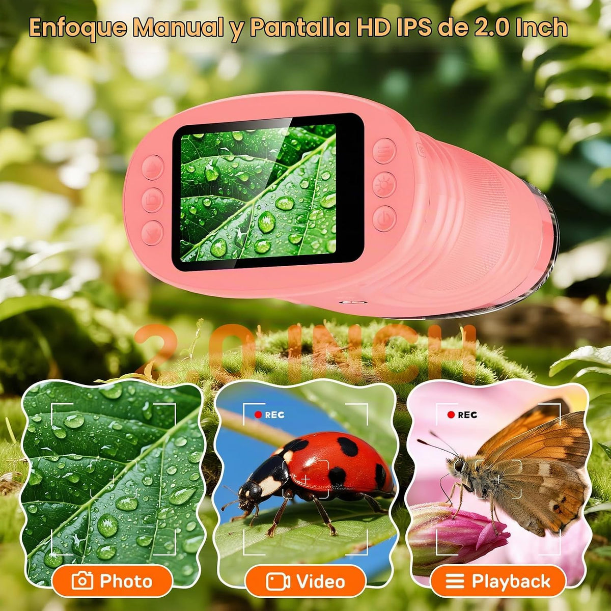 Microscope para Kids con 2.0" IPS Screen Girls Handheld Outdoor Gifts