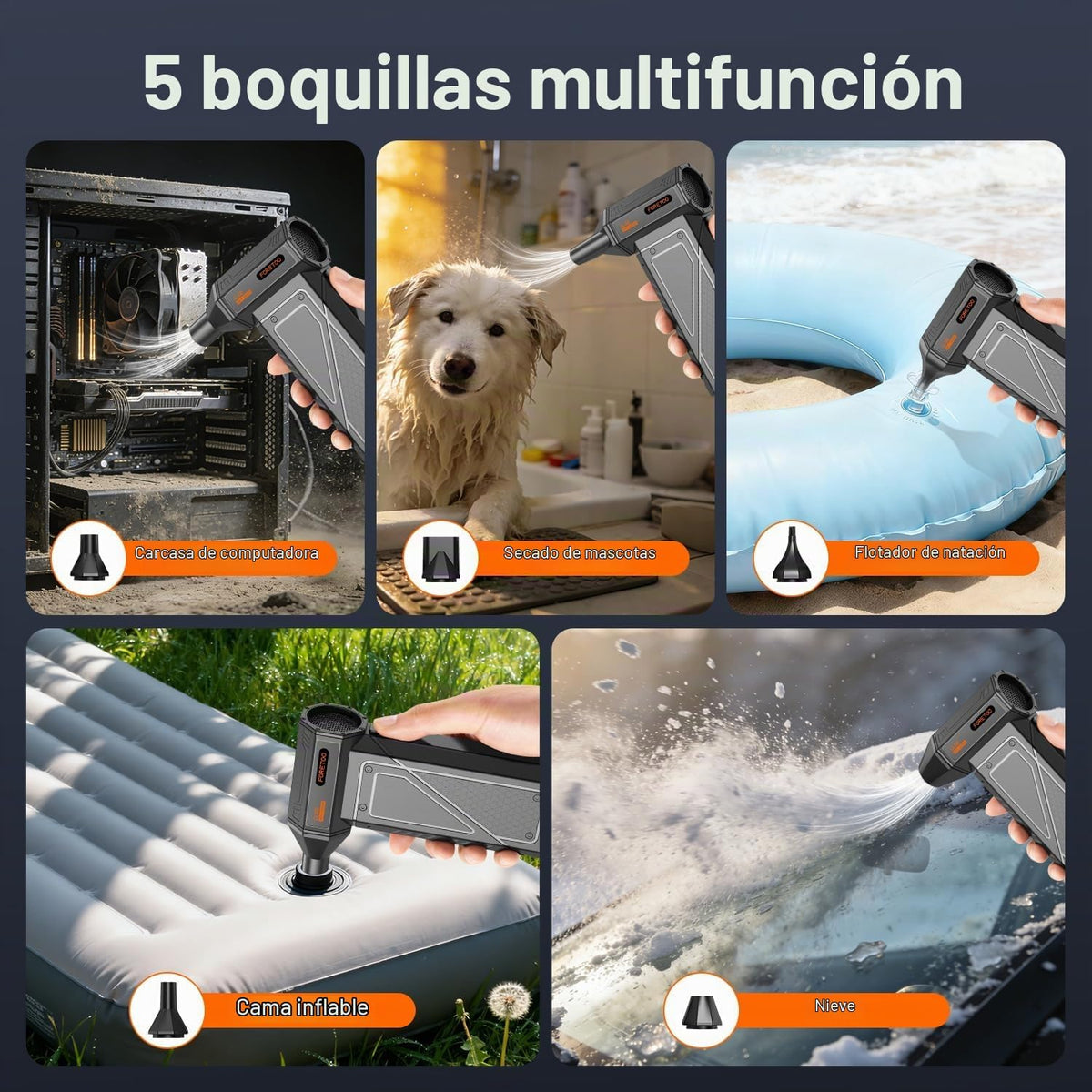 Plumero de aire comprimido: 150000 RPM Super Power - Plumero de aire inalámbrico, motor recargable sin escobillas, soplador de energía duradero con luz LED SOS, soplador de polvo ajustable para