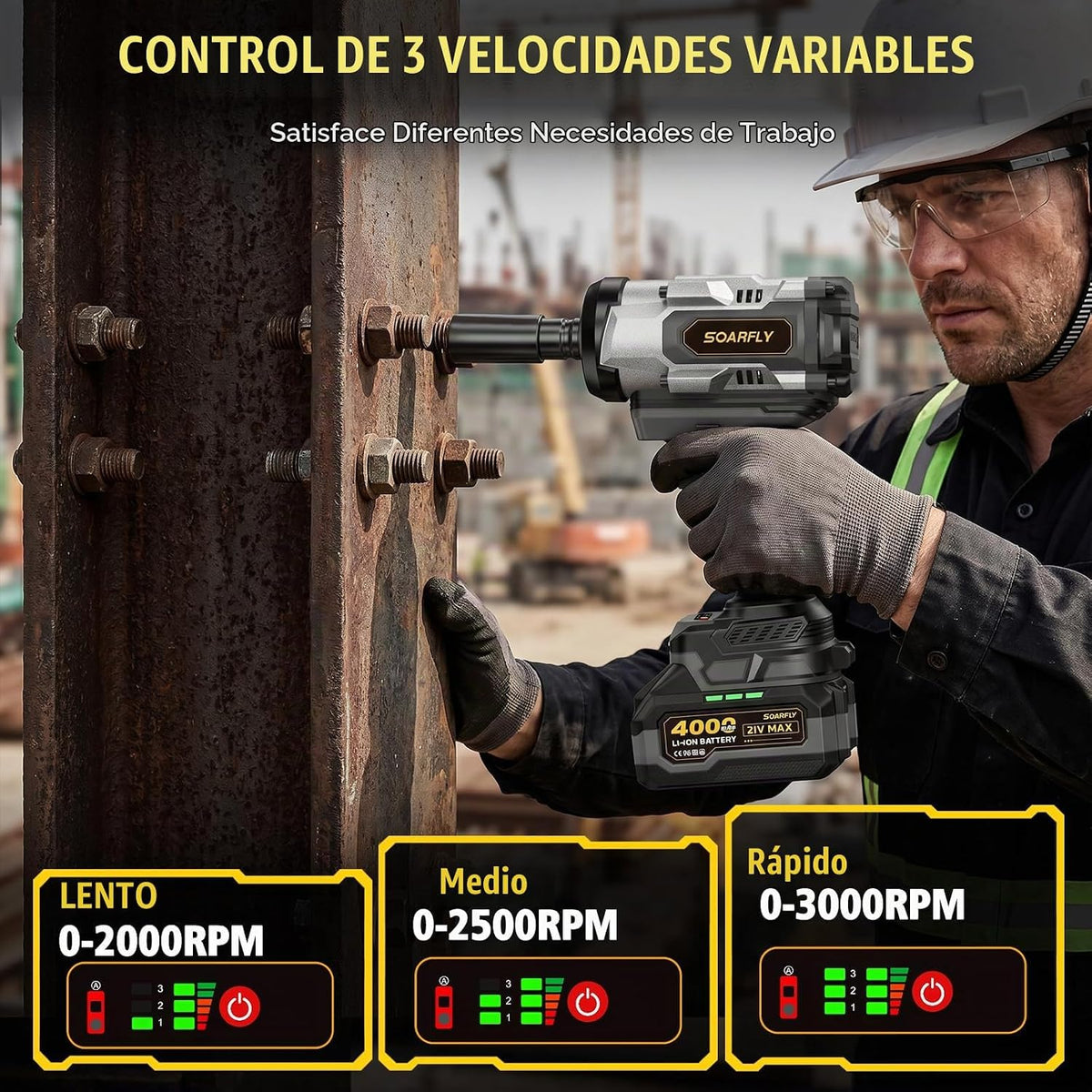 Llave de impacto inalámbrica de 1/2 pulgada 1106 pies-libras (1500