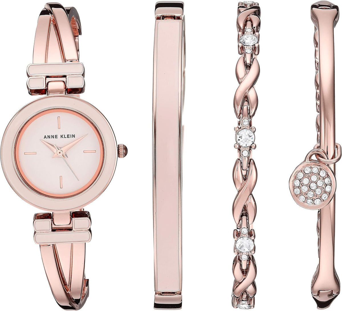 Anne Klein - Juego de reloj de brazalete para mujer y pulsera acentuada con cristales premium