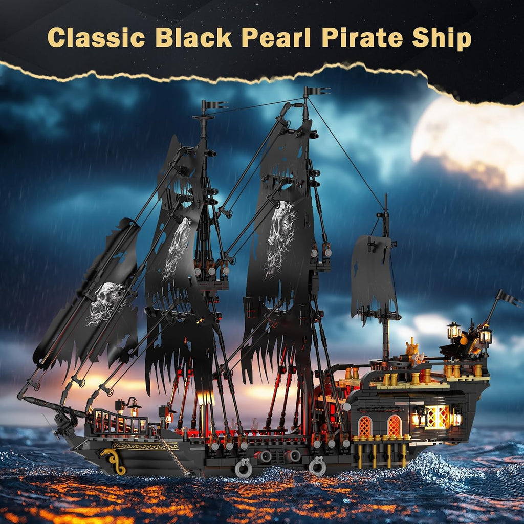 JMBricklayer negro Pirate Ship Model Building Set con Lights para Adults