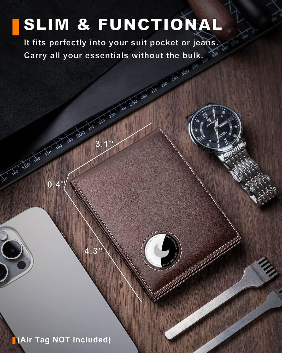VISWORLD Billetera para hombre con soporte para Airtag, billetera p...