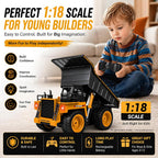Camión de volcado a control remoto RC, vehículo de construcción, juguetes de camión con batería recargable para niños pequeños, niños y niñas