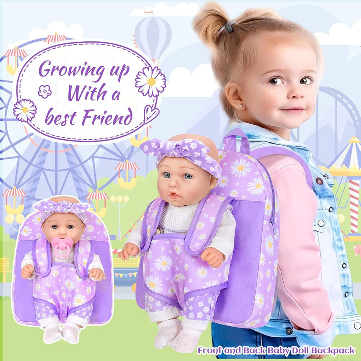 Muñeca de bebé de 12 pulgadas con patrón de flores con portabebés t...