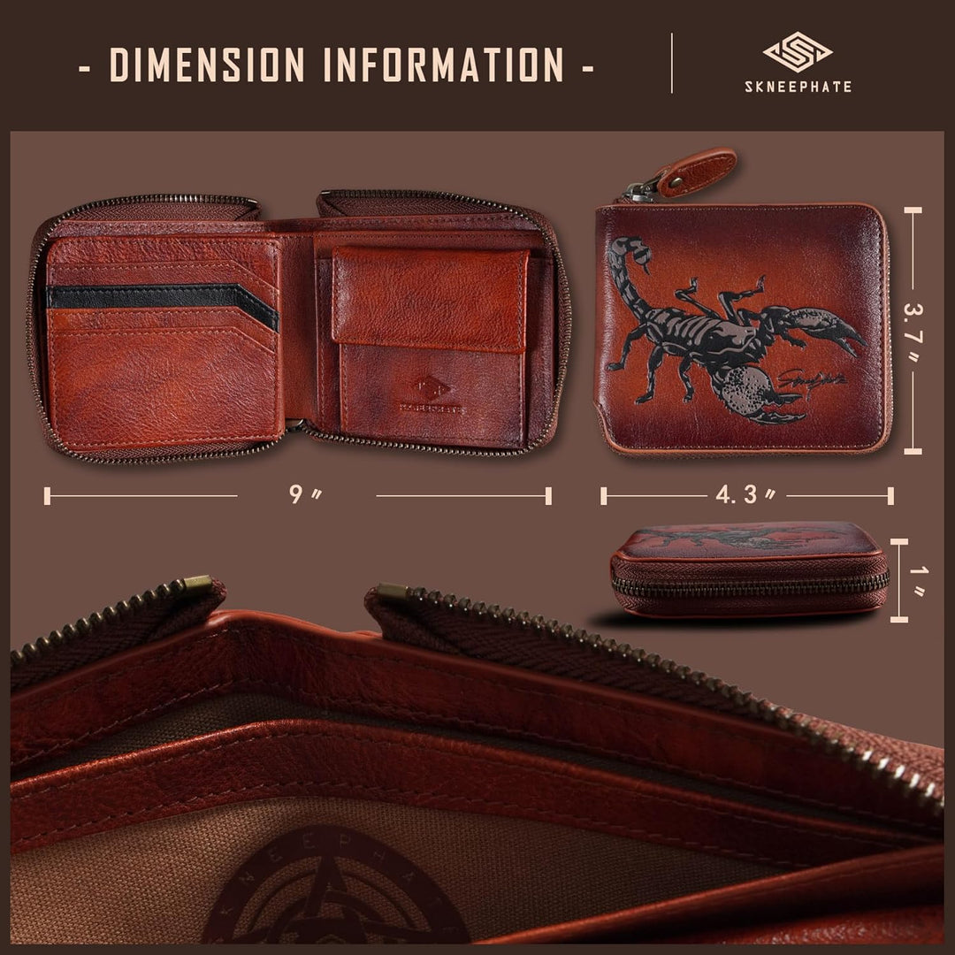 skneephate Billetera con cremallera para hombre, de piel con bolsil...