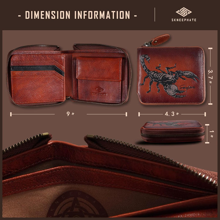 skneephate Billetera con cremallera para hombre, de piel con bolsil...