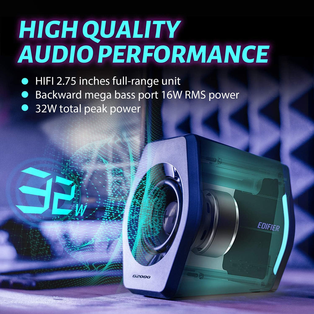 Edifier G2000 32W Altavoces de PC para Juegos de Computadora para Laptop Mac Computadora de Escritorio Altavoces Woofer Bluetooth USB Entradas AUX de 3.5mm Luces RGB Altavoces Multimedia Negro