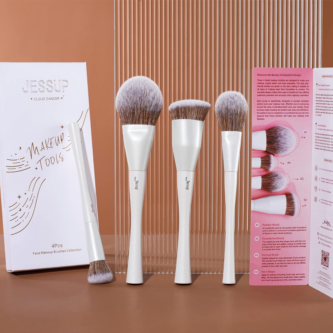 Jessup Brochas de maquillaje 4 piezas Juego de brochas de maquillaj...