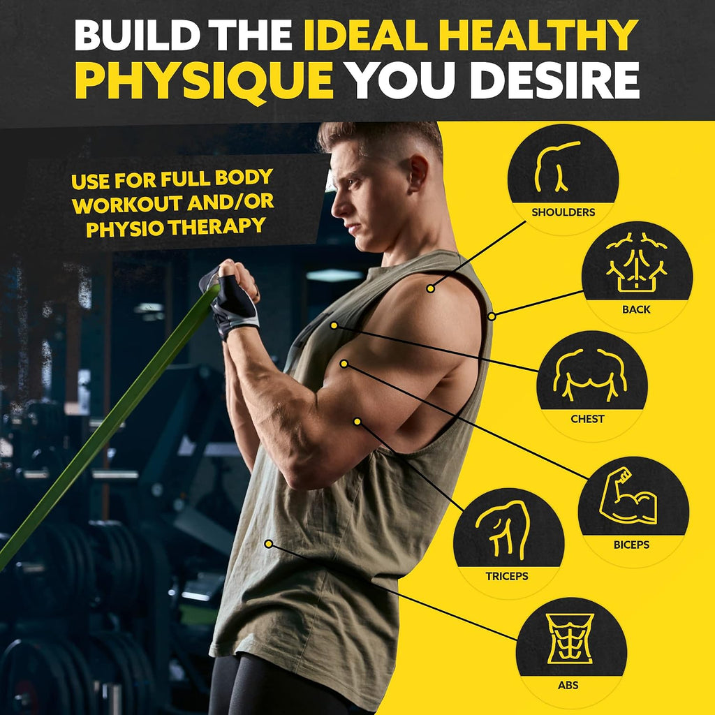 Tribe Lifting Bandas de resistencia para entrenar hombres y mujeres – Juego de 5 bandas de dominadas para entrenamiento de fuerza, bandas de ejercicio con asas, anclaje de puerta y opciones de barra