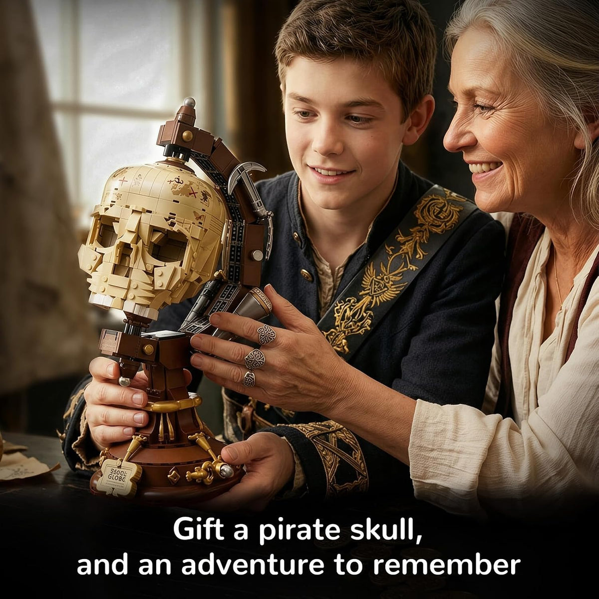 Juego de construcción de globo de calavera pirata, 1136 piezas, kit de