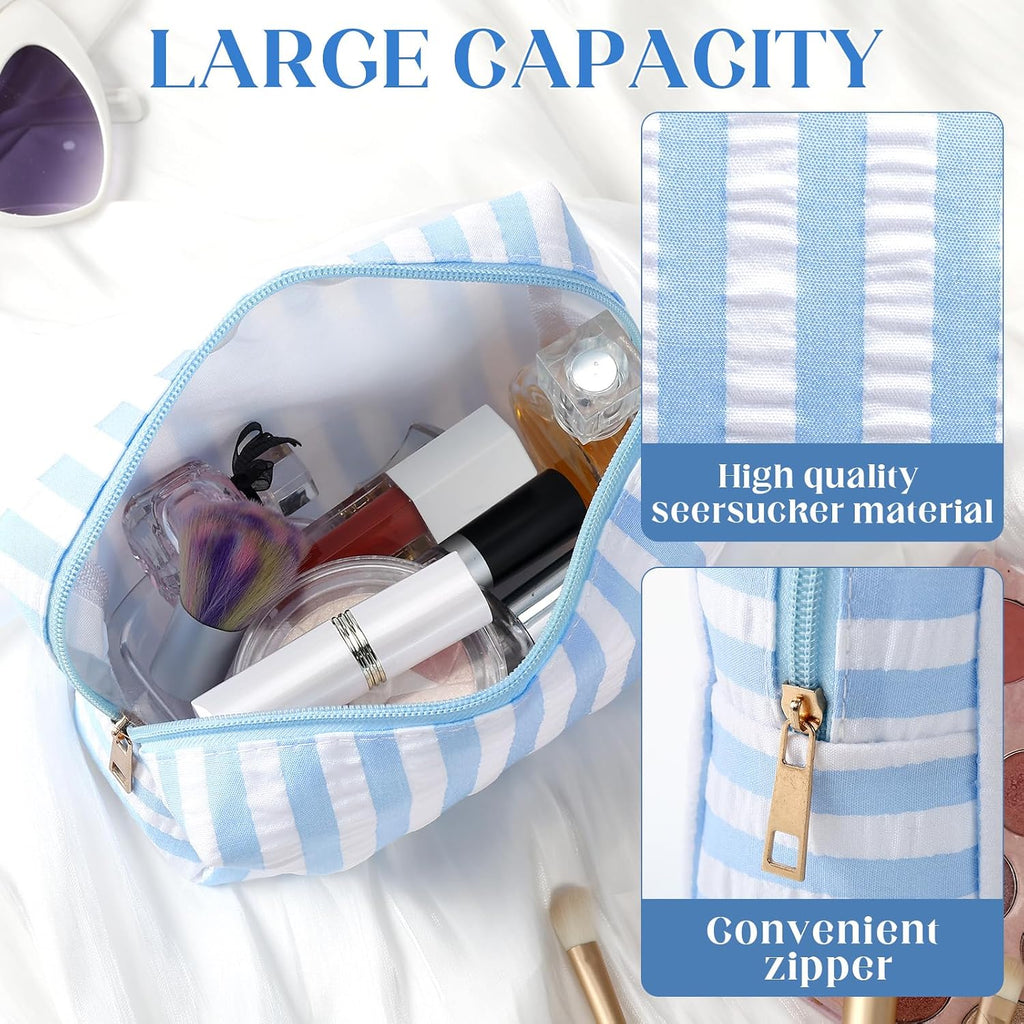 Huhumy Bolsas de maquillaje de sirsaca a granel, bolsa a rayas, Azul claro