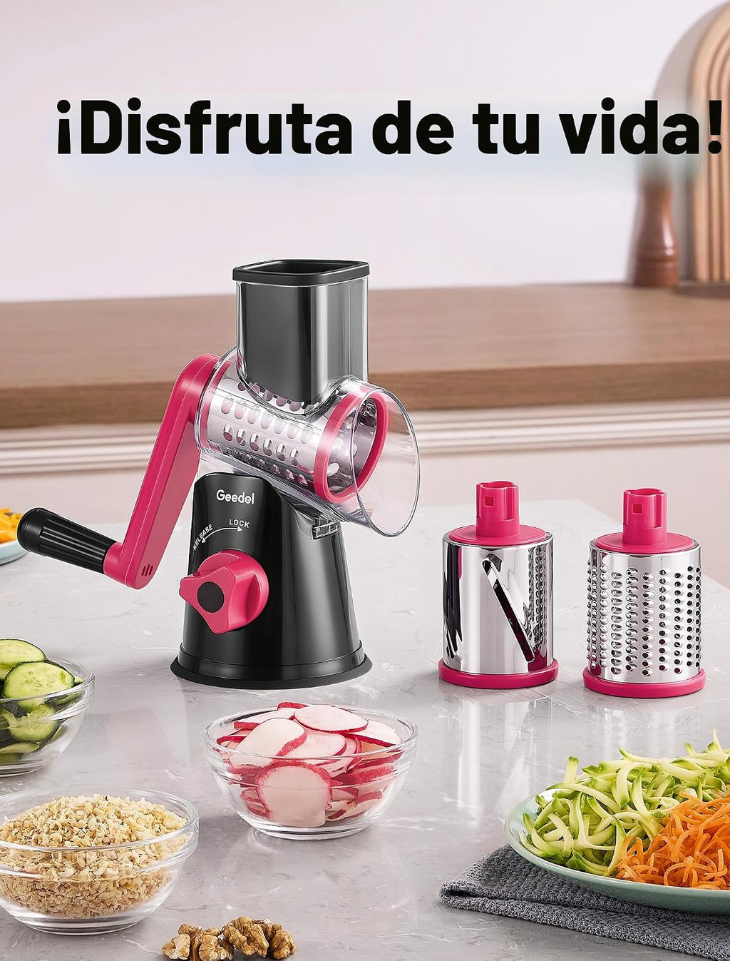 Geedel - Rallador rotativo de queso con manivela, trituradora de queso, cortador de verduras