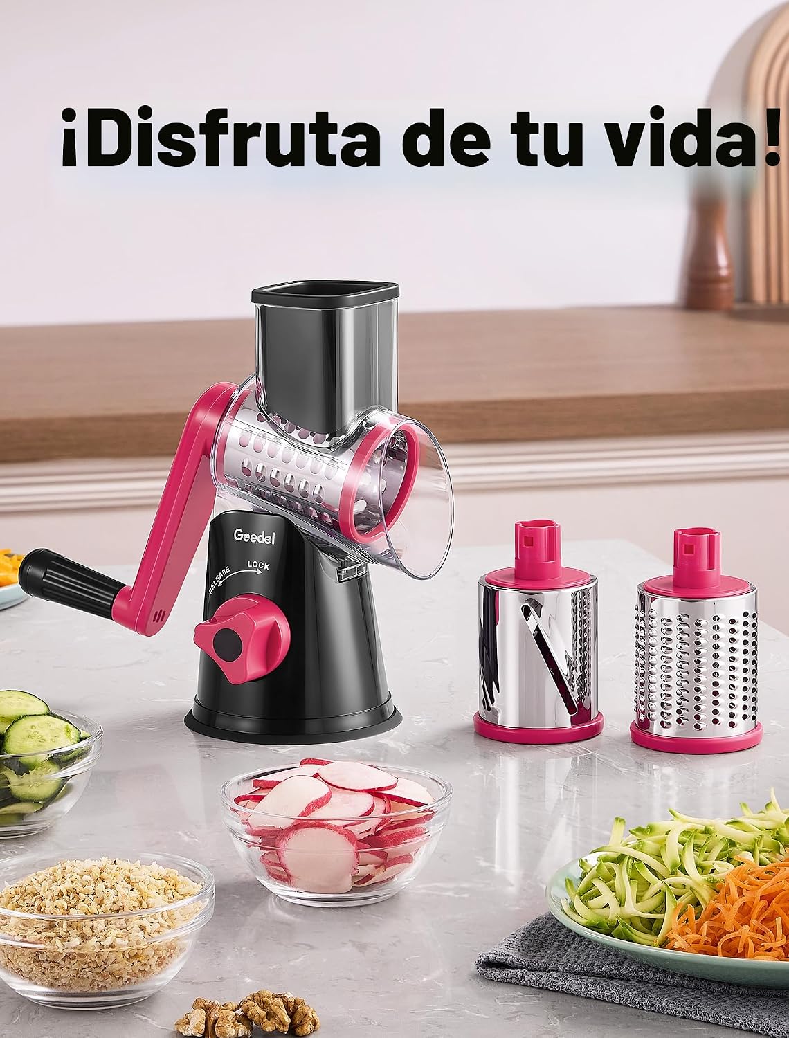 Geedel - Rallador rotativo de queso con manivela, trituradora de queso, cortador de verduras