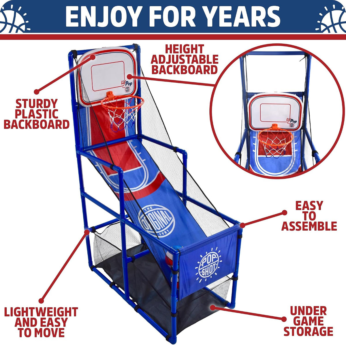 Pop-A-Shot Lil' Pop | Juego de aro de baloncesto para interiores para niños