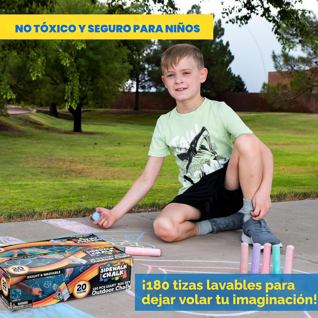 JOYIN Juego de 180 tizas lavables para acera en 20 colores, no tóxicas, jumbo, para juegos de arte al aire libre, pintura en pizarra, pizarra y parque infantil