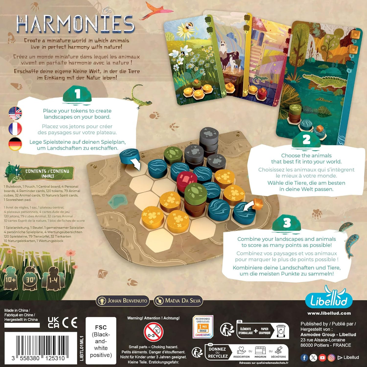 Asmodee Harmonies Juego de mesa - Crea paisajes oníricos, juego estratégico y poético, juego familiar divertido para niños y adultos, a partir de 10 años, 1-4 jugadores, tiempo de juego de 30 minutos