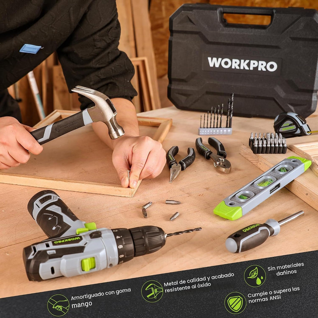 WORKPRO Juego de taladro rosa inalámbrico de 12 V para mujeres, kit de