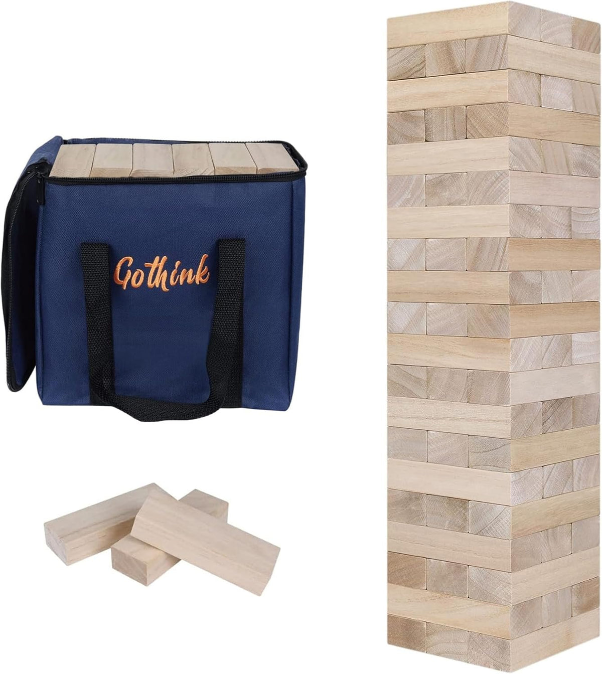 Juego de torre gigante de caída, torre grande que se apila a más de 3.2 pies, 60 piezas de bloques gigantes de madera para juegos de patio al aire libre con estuche de transporte apilable, juego de noche, juguete de regalo para niños, adultos y familia