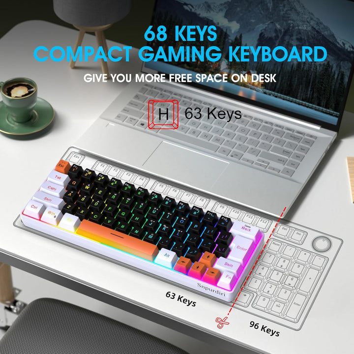 Snpurdiri 60 Percent Wired Gaming Keyboard, 63 Keys RGB Backlit Sma...