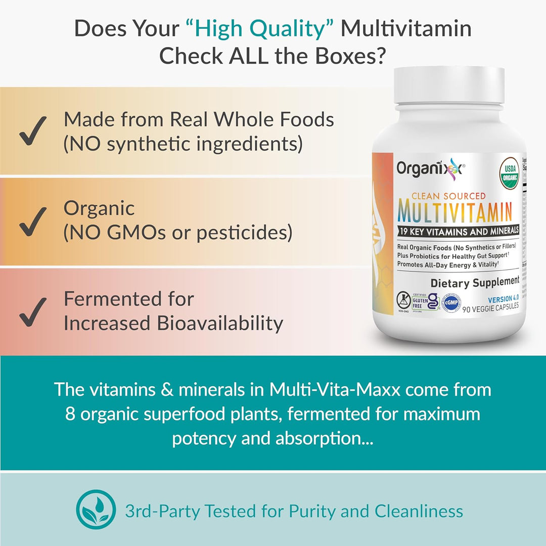 Organixx Multivitamínico de origen limpio para mujeres y hombres, c...