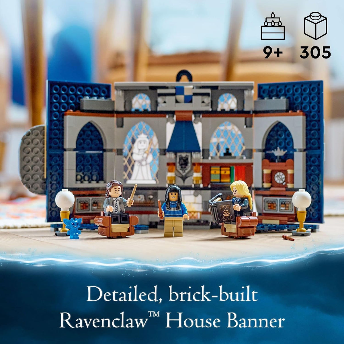 Lámpara LEGO Harry Potter Estandarte de la Casa Ravenclaw Kit de Construcción 76411-Decoración de Pared 3D de Habitación de Harry Potter, Excelente Set de Regalo para Niños y Niñas, Sala Común del Castillo de