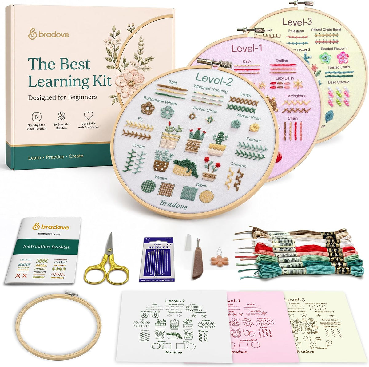 Bradove Beginner Embroidery Kit para Adults y Kids