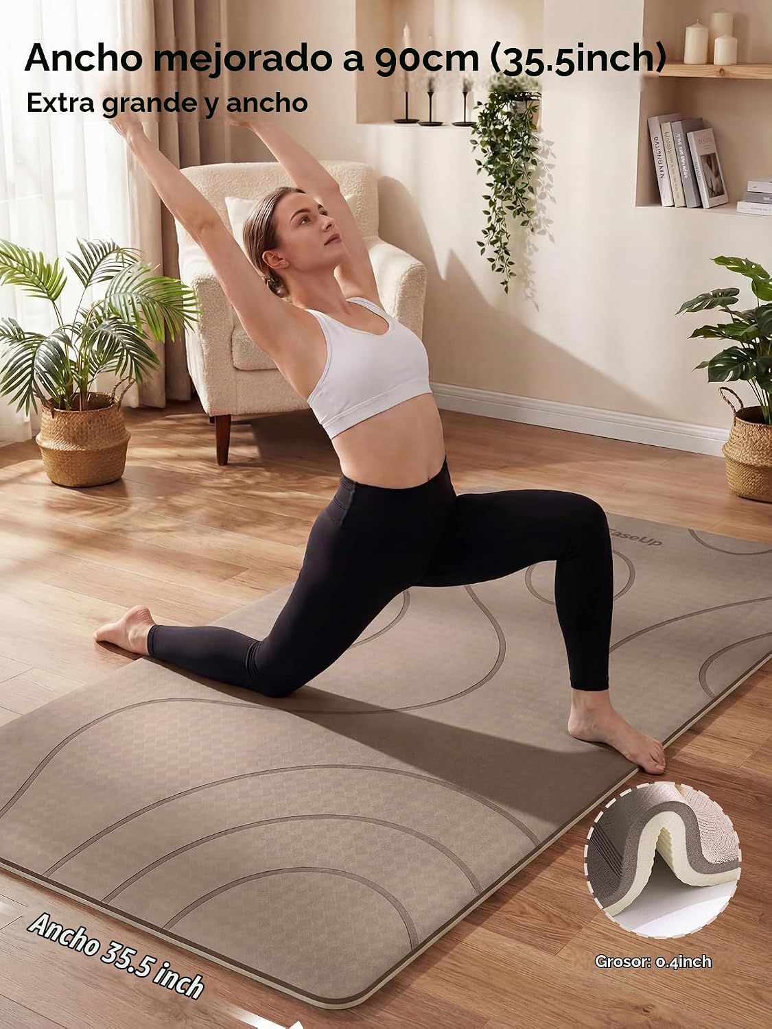 EaseUp Esterilla de yoga grande, 73 x 35.5 x 0.4 pies, extra gruesa y ancha, alfombrilla de pilates de 0.394 in, alfombrilla de ejercicio antideslizante, alfombrillas de entrenamiento para gimnasio en