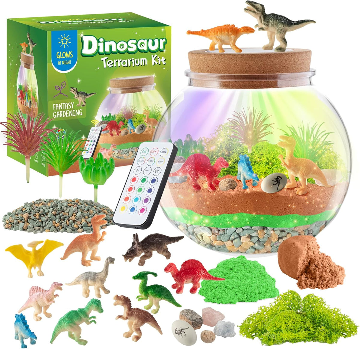 JOYEEMAX Kit de terrario iluminado de dinosaurio para niños, luz nocturna LED, regalo de cumpleaños para niños de 4, 5, 6, 7, 8 a 12 años, juguetes de dinosaurio para niños, kit de manualidades y manualidades para niños