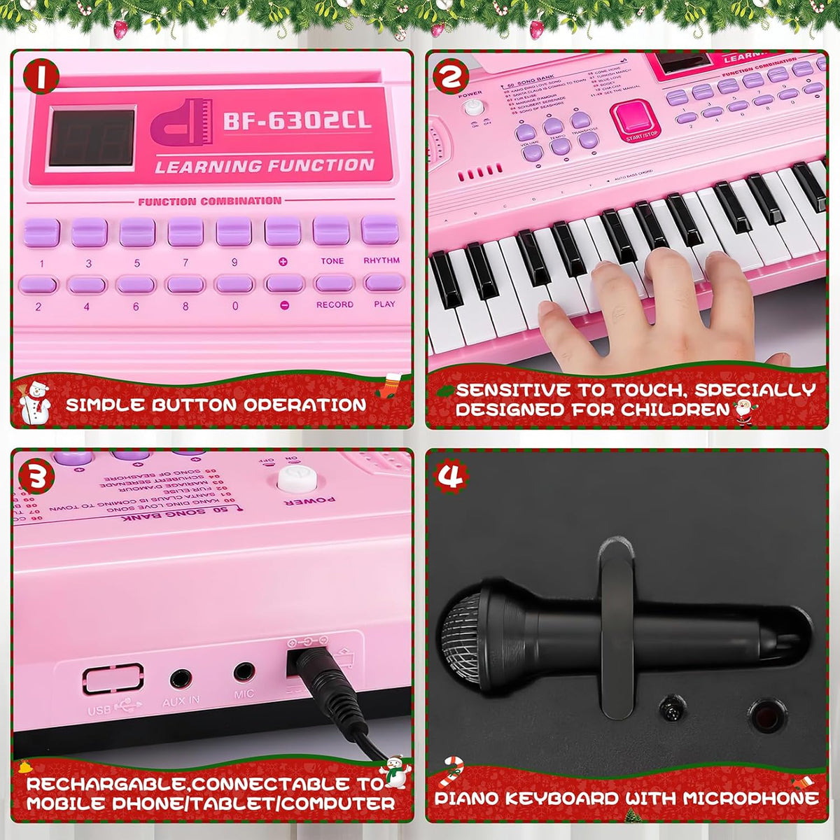 Kids Piano teclado, 61 Key Portable Electronic Piano con Teaching Mode