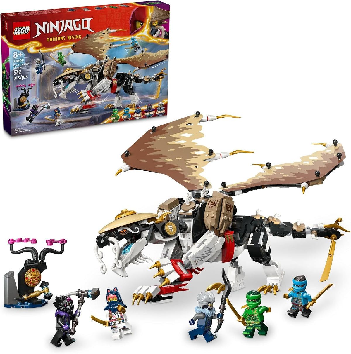 LEGO NINJAGO - Figura de acción de Egalt the Master Dragon, juego de batalla de juguete de héroe con 5 minifiguras ninja para juego grupal o independiente, idea de regalo de juguete de dragón para