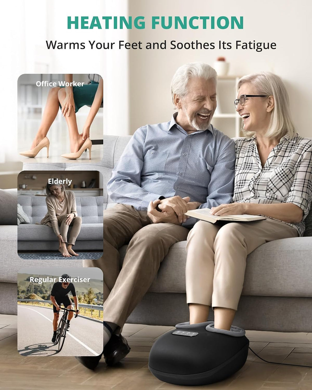 Medcursor Masajeador de pies con calor, masajeadores de pies Shiatsu mejorados 2026 para aliviar el dolor, cansado, fascitis plantar, presión de aire ajustable, se adapta a hasta 13 pulgadas