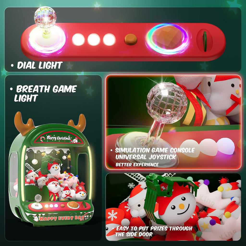Skirfy Máquina de garras navideñas para niños, juguetes navideños para niñas de 6 años en adelante, mini máquina expendedora de juegos de arcade con juguetes de peluche y dispensador de dulces, máquina de juego de garras festivas, para niñas