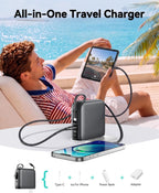 Cargador portátil 20000mAh, 22.5W Power Bank Cables integrados, Dark Gray, 20000 milliamp_hours